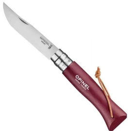 Складной нож OPINEL № 08 COLORAMA, inox, с ремешком, Burgundy (002213)