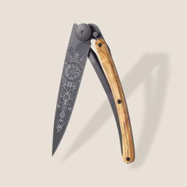 Ніж складной з тату DEEJO 37G Olive Wood / Viking Vegvisir