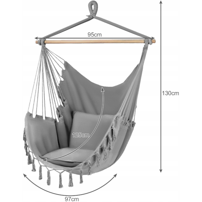 Крісло гамак Бразильське Malatec сірий 97х130 см до 150 кг (Польща)