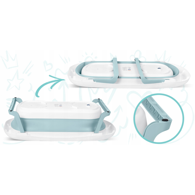 Ванночка детская складная с ЖК-термометром RicoKids голубая (Польша)