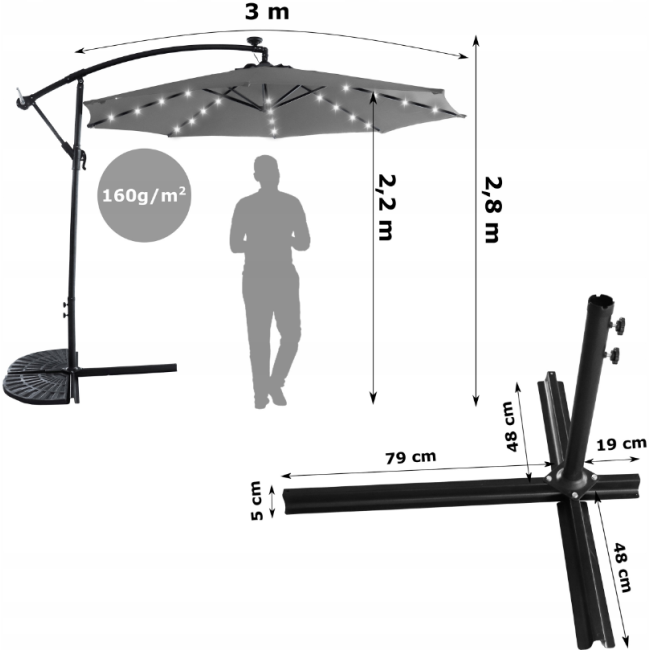 Зонт садовый Carruzzo с LED подсветкой 3м (Польша)
