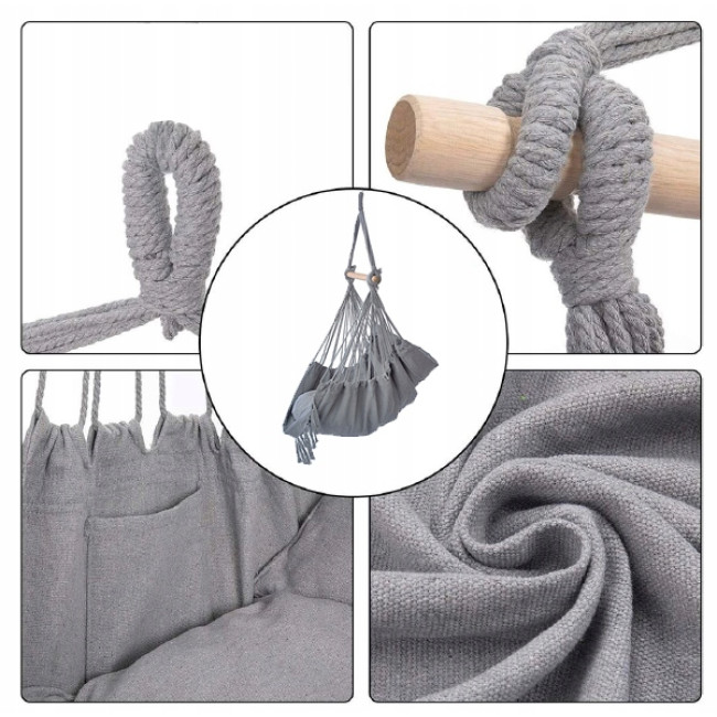 Підвісне крісло бразильський гамак BOHO 100см + 2 шт подушки Light Grey