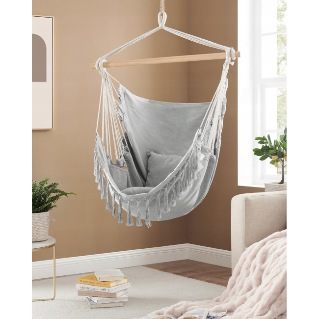 Підвісне крісло бразильський гамак BOHO 100см + 2 шт подушки Light Grey