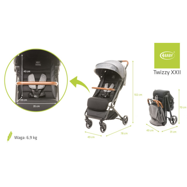 Прогулочная коляска 4Baby TWIZZY XXII Grey