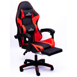 Крісло геймерське DIEGO з підставкою для ніг та масажем чорно-червоне
