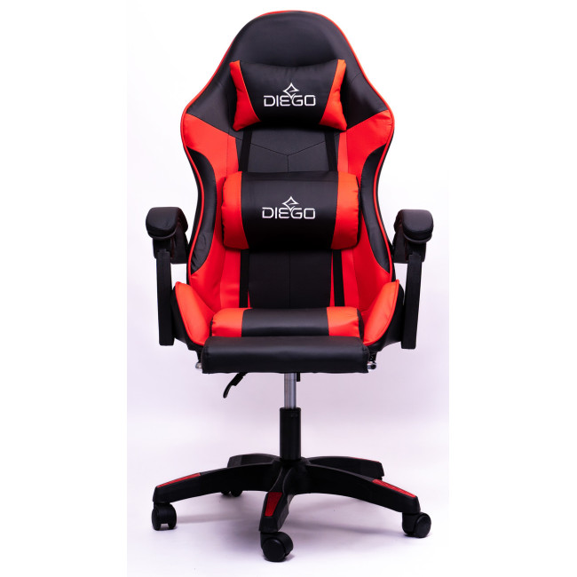 Кресло геймерское DIEGO с подставкою для ног и массажем черно-красное