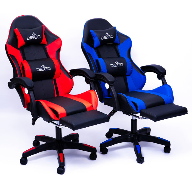Кресло геймерское DIEGO с подставкою для ног и массажем черно-красное