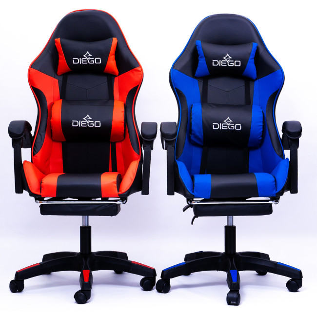 Кресло геймерское DIEGO с подставкою для ног и массажем черно-красное