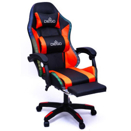 Кресло геймерское DIEGO с подставкою для ног и подсветкою + массаж черно-красное