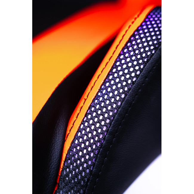 Крісло геймерське DIEGO з підставкою для ніг та підсвічуванням + масаж чорно-червоне