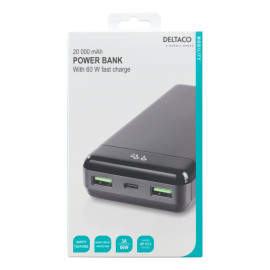 Павербанк DELTACO 20 000 мАг, 60 Вт, 2x USB-A 1х USB Type-C