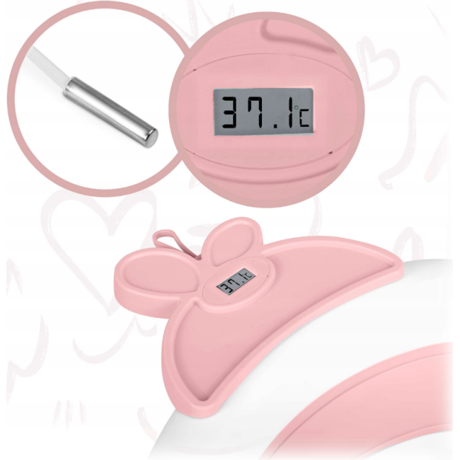 Ванночка дитяча складана з вкладишем та термометром RicoKids біло-рожева (Польща)