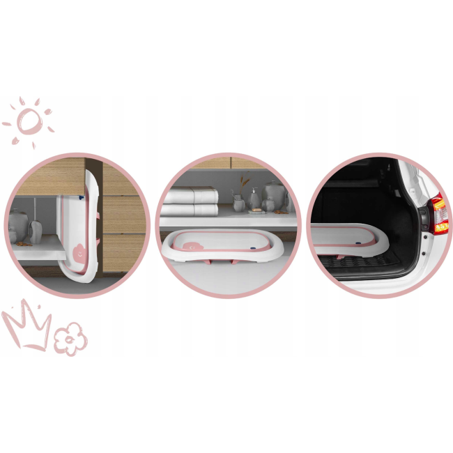 Ванночка дитяча складана з вкладишем та термометром RicoKids біло-рожева (Польща)