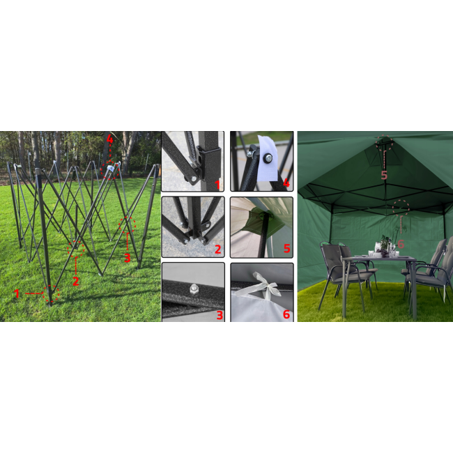 Павільйон садовий 3х3м 4 стіни MalTec зелений (Польща)