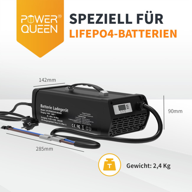 Зарядний пристрій для LiFePo4 акумуляторів 40A 14,6V з екраном Power Queen (Німеччина)