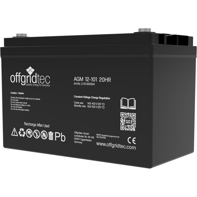 Акумулятор Offgridtec® AGM 122Ah 20HR 12V – сонячна батарея глибокого циклу