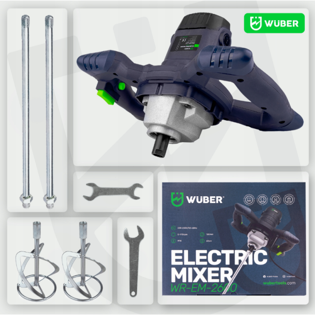 Міксер будівельний Wuber 2600Вт 120мм + 2 додаткові змішувачі (Польща)