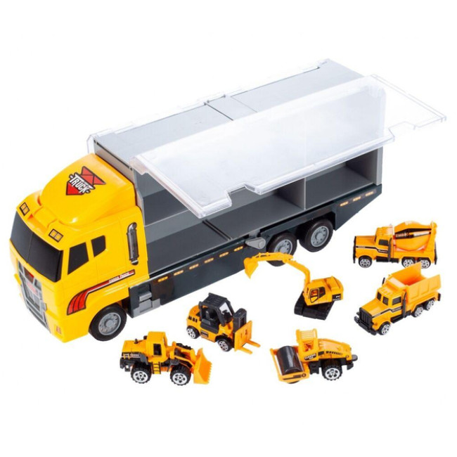 Игрушечный грузовик TIR Kruzzel комплект с 6 строительными машинками (22481)