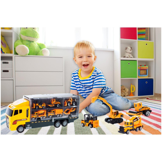 Игрушечный грузовик TIR Kruzzel комплект с 6 строительными машинками (22481)