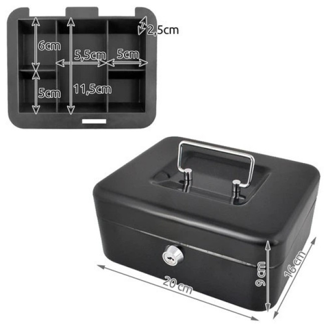 Велика металева касета для грошей Malatec 822 сейф каса - 20×16×9 см