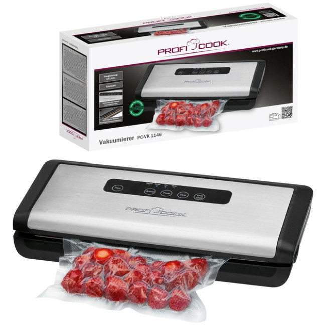 Вакуумний упаковщик ProfiCook 120 Вт 12 літрів/хв + 18 пакетів Sous-Vide (PC-VK 1146)