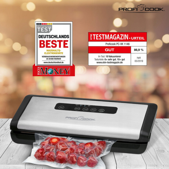 Вакуумний упаковщик ProfiCook 120 Вт 12 літрів/хв + 18 пакетів Sous-Vide (PC-VK 1146)