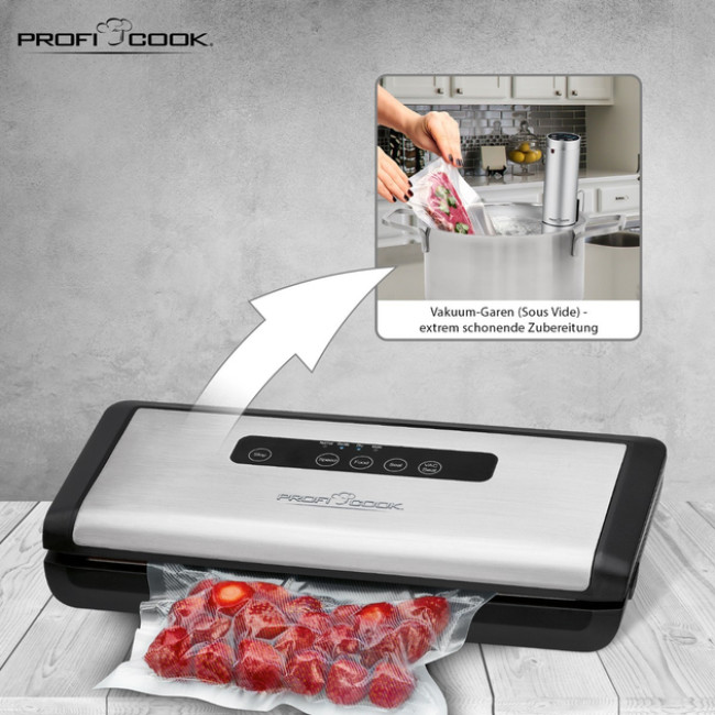 Вакуумний упаковщик ProfiCook 120 Вт 12 літрів/хв + 18 пакетів Sous-Vide (PC-VK 1146)