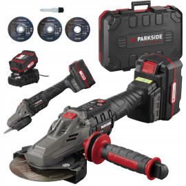 Аккумуляторная бесщеточная угловая шлифмашина Parkside с плоской головкой Li-Ion 20 В 4 Ач (PPWSFA 2