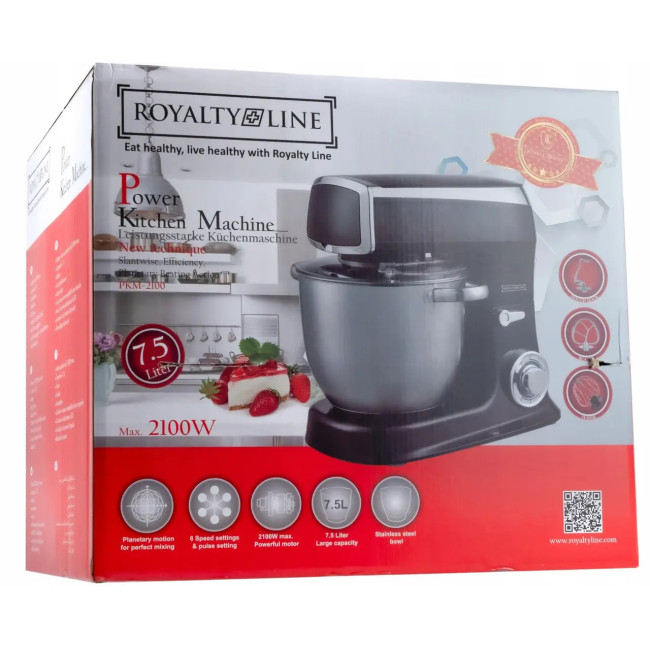 Кухонный комбайн Royalty Line RL-PKM-2100.7 Планетарный миксер 7.5 л Тестомес с металлической чашей
