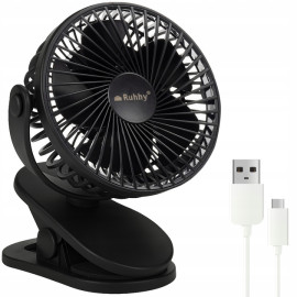 Акумуляторний настільний вентилятор з затиском Ruhhy 3в1 1200 мАч USB-C 18 x 16 x 13 см Чорний (25567)