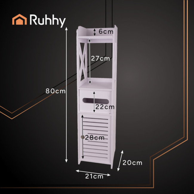 Окремостоячий шкавчик для ванної кімнати колонна полиця білого кольору Ruhhy 25763/n
