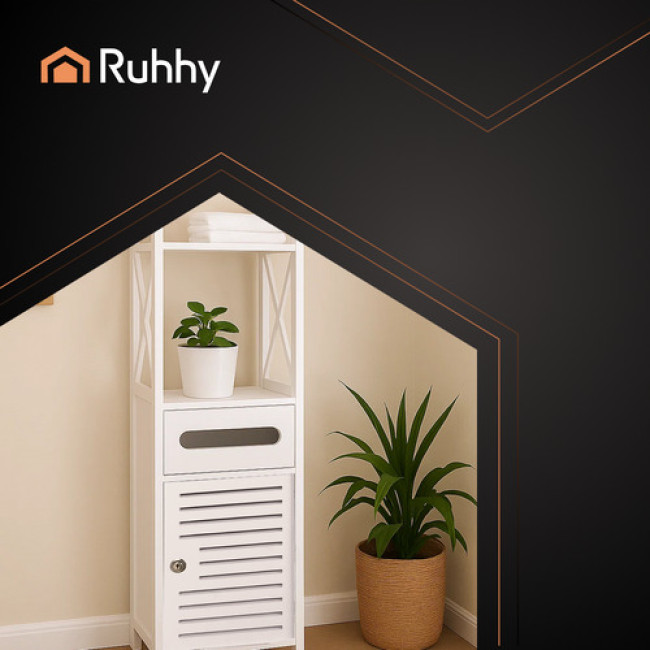 Окремостоячий шкавчик для ванної кімнати колонна полиця білого кольору Ruhhy 25763/n