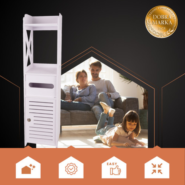 Окремостоячий шкавчик для ванної кімнати колонна полиця білого кольору Ruhhy 25763/n