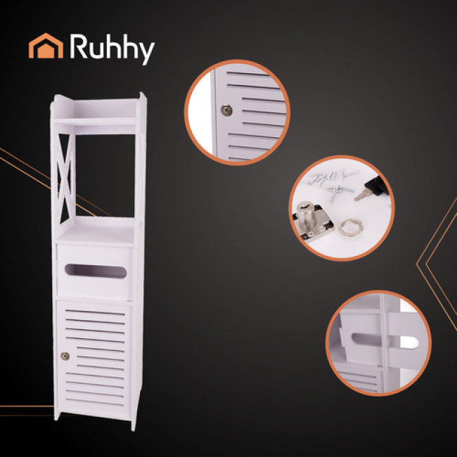 Окремостоячий шкавчик для ванної кімнати колонна полиця білого кольору Ruhhy 25763/n