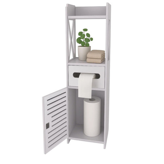 Окремостоячий шкавчик для ванної кімнати колонна полиця білого кольору Ruhhy 25763/n