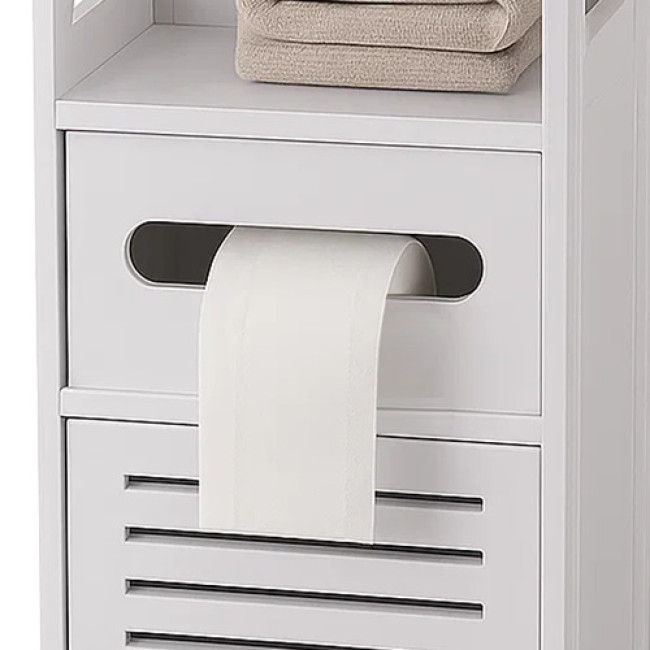 Окремостоячий шкавчик для ванної кімнати колонна полиця білого кольору Ruhhy 25763/n