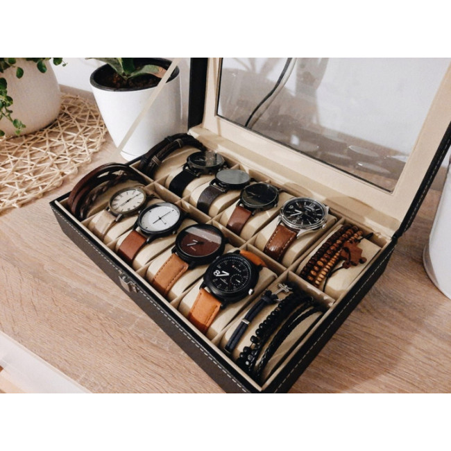 Органайзер для часов браслетов и украшений Soulima 12 отделений 30.5 x 20.5 x 8 см (12534)