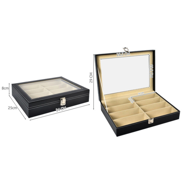 Орґанайзер шкатулка для хранінія очков Soulima 8 отделеній 34 x 25 x 8 см Чорная (8512)