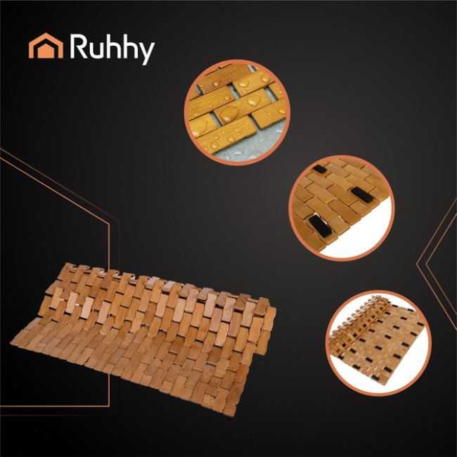 Килимок для ванної кімнати бамбуковий RUHHY водонепроникний, під душ 80 x 50 x 1 см (26048)