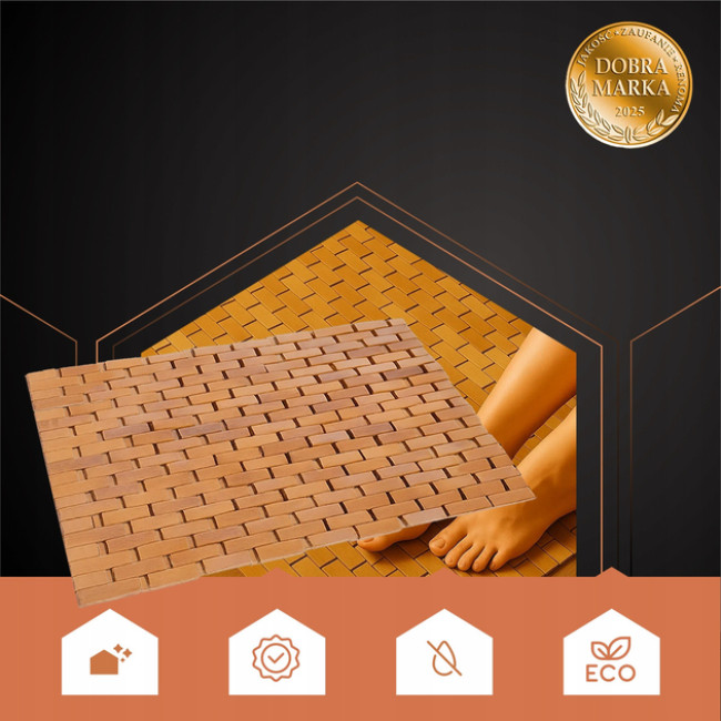 Килимок для ванної кімнати бамбуковий RUHHY водонепроникний, під душ 80 x 50 x 1 см (26048)