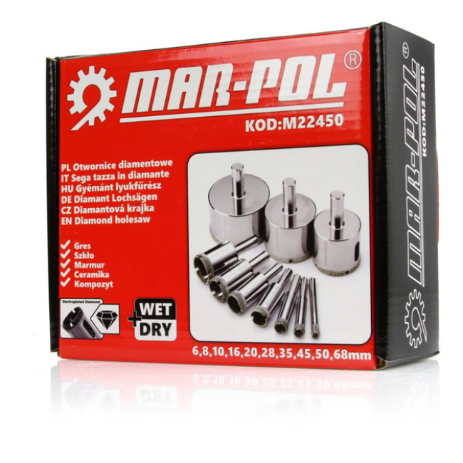 Набір корончастих свердл з алмазним напиленням 6-68мм 10шт. Мар Пол M22450/n