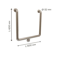 Поручень для людей з інвалідністю (МГН) настінний INVO П-образний, розмір 600х600 мм, D труби - 32 мм