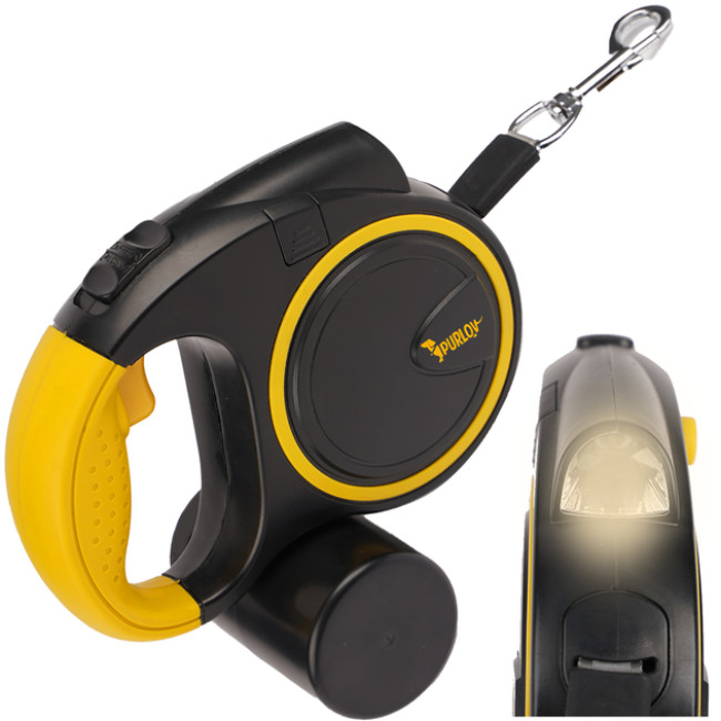 Автоматичний поводок рулетка Purlov для собак 10-25 кг з LED-ліхтариком, блокуванням, стрічкою 5 м (25965)