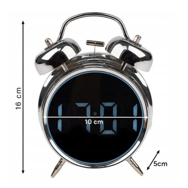 Будильник цифровий Izoxis Retro 26337 електронний настільний чорний метал круглий LED дисплей
