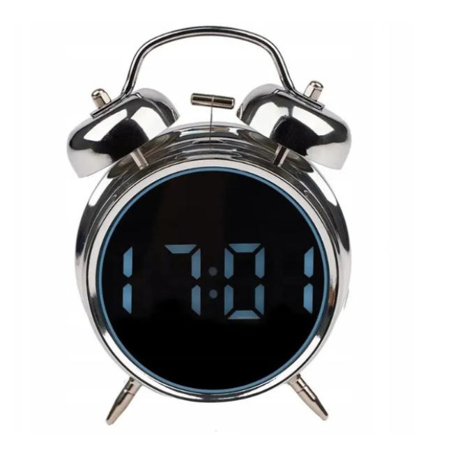Будильник цифровий Izoxis Retro 26337 електронний настільний чорний метал круглий LED дисплей