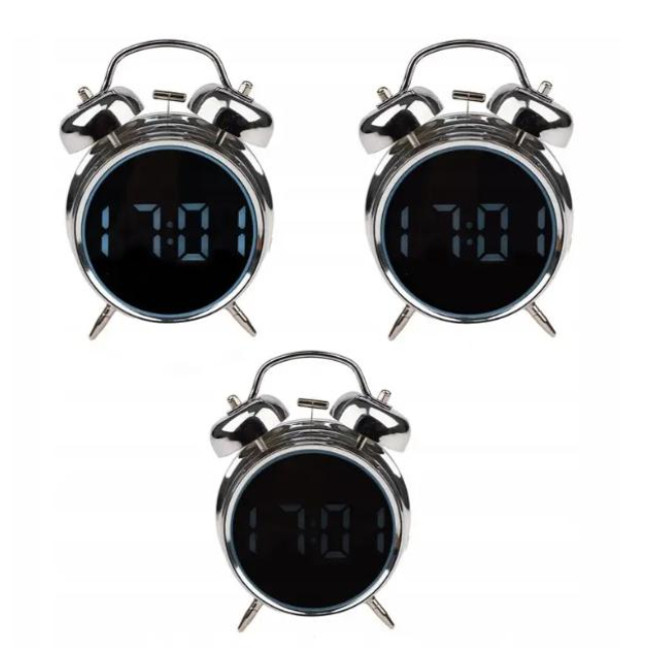 Будильник цифровий Izoxis Retro 26337 електронний настільний чорний метал круглий LED дисплей