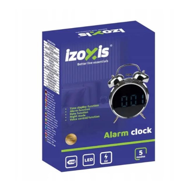 Будильник цифровий Izoxis Retro 26337 електронний настільний чорний метал круглий LED дисплей