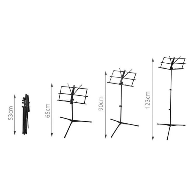 Складной пюпитр стойка для нот с чехлом Malatec регулируемая высота 3 уровня 65 - 90 - 123 см Чёрный (1307)