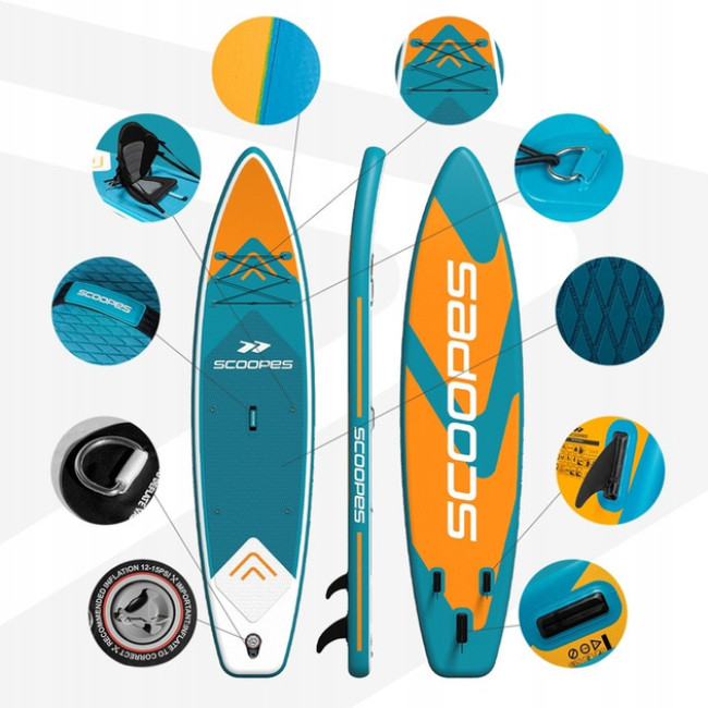 Надувна SUP дошка Scoopes Velo 350 см з веслом, сидінням, насосом і повним комплектом аксесуарів (112754)