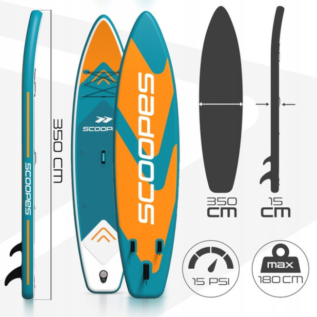 Надувна SUP дошка Scoopes Velo 350 см з веслом, сидінням, насосом і повним комплектом аксесуарів (112754)